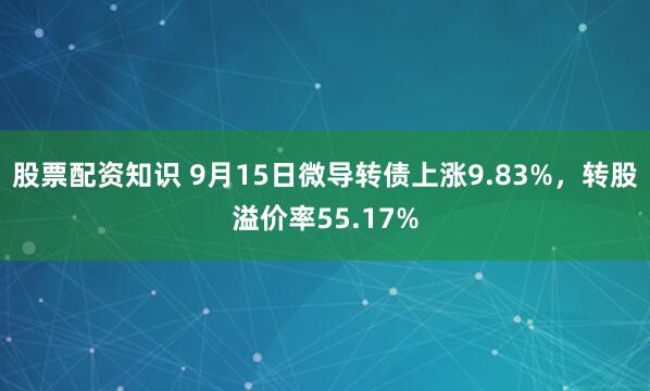 股票配资知识 9月15日微导转债上涨9.83%，转股溢价率55.17%